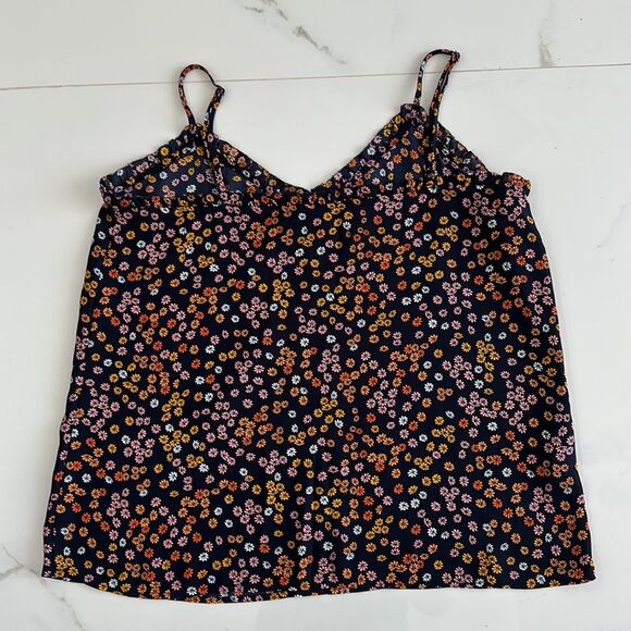 Loft Petite Navy Floral Ruffle Trim Cami Top SP - Picture 7 of 10